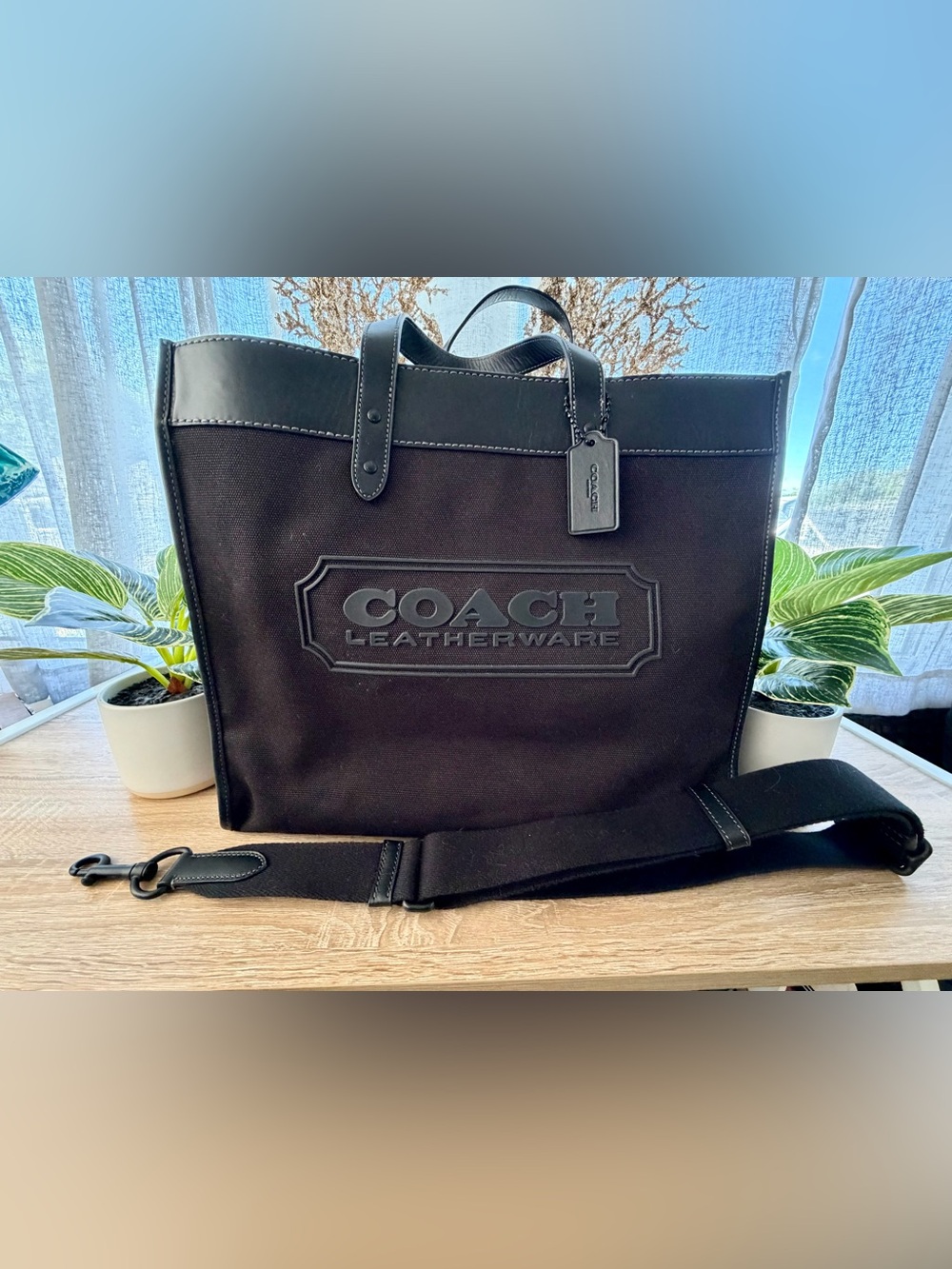 Coach Black Leatherware Canvas Briefcase Tote with Detachable Strap